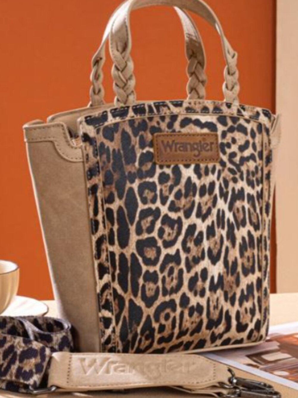 Wrangler Leopard Print Tote Crossbody Tan NWT